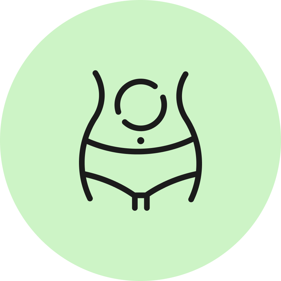 Minimalistisches Icon eines menschlichen Körpers in Unterwäsche auf grünem Hintergrund, symbolisiert Körperbewusstsein.