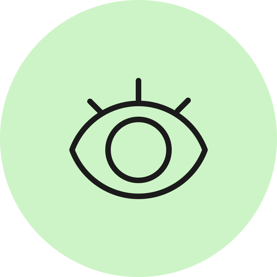 Abstraktes Auge-Symbol auf grünem Hintergrund, das Sicht oder Vision darstellt. Ideal für Design- und Tech-Konzepte.