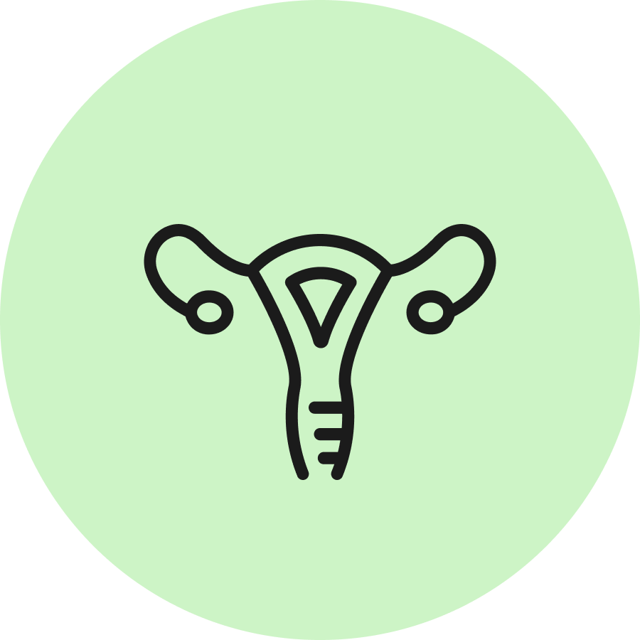 Ikonisches Uterus-Symbol, schwarzer Umriss auf grünem Hintergrund, repräsentiert weibliche Gesundheit und Anatomie.