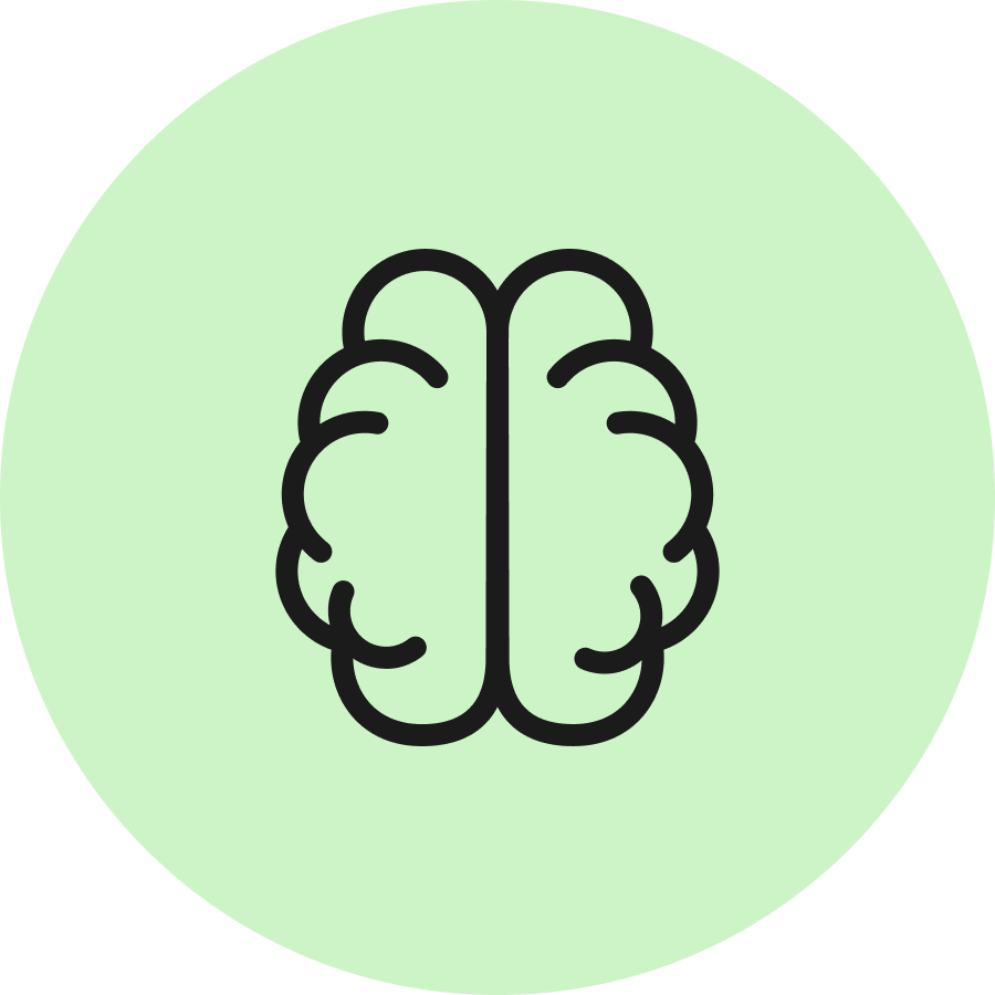 Symbol eines Gehirns auf grünem Hintergrund – Darstellung von Intelligenz, Denken oder Kreativität.