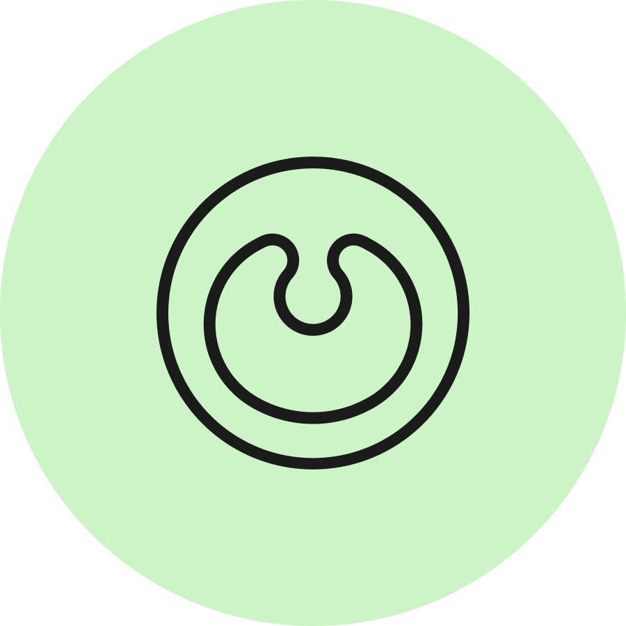 Abstraktes schwarzes kreisförmiges Logo auf hellgrünem Hintergrund, minimalistisch und modern gestaltet.