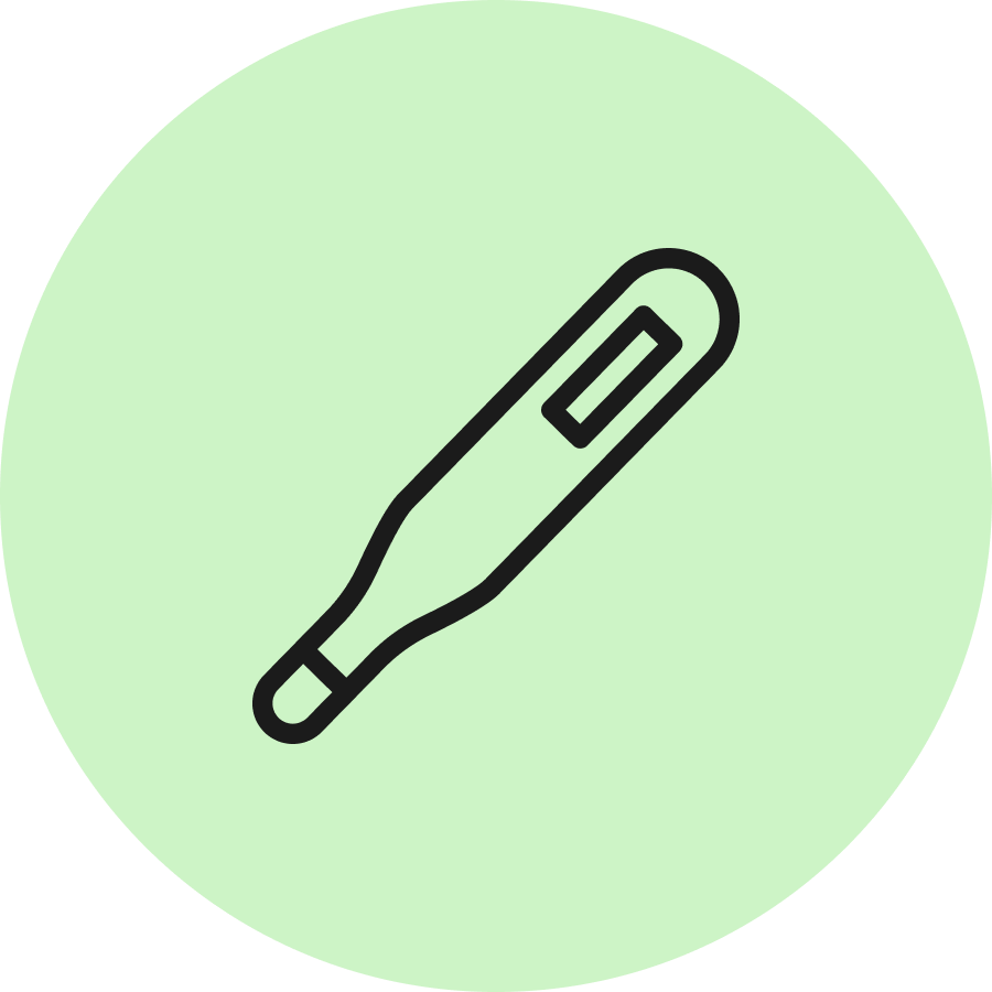 Digitales Thermometer-Symbol auf mintgrünem Hintergrund, ideal für Gesundheits- und Medizinwebsites.