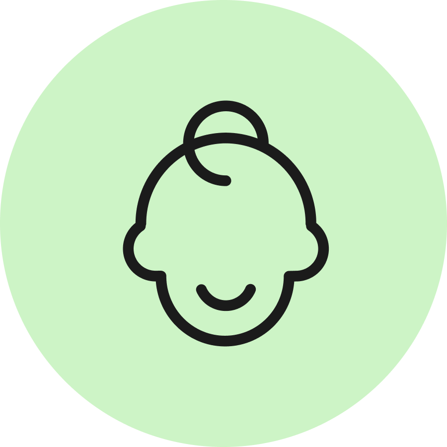 Ikon eines lächelnden Babys auf grünem Hintergrund, minimalistisches Design. Perfekt für Kinder- und Babyprodukte.